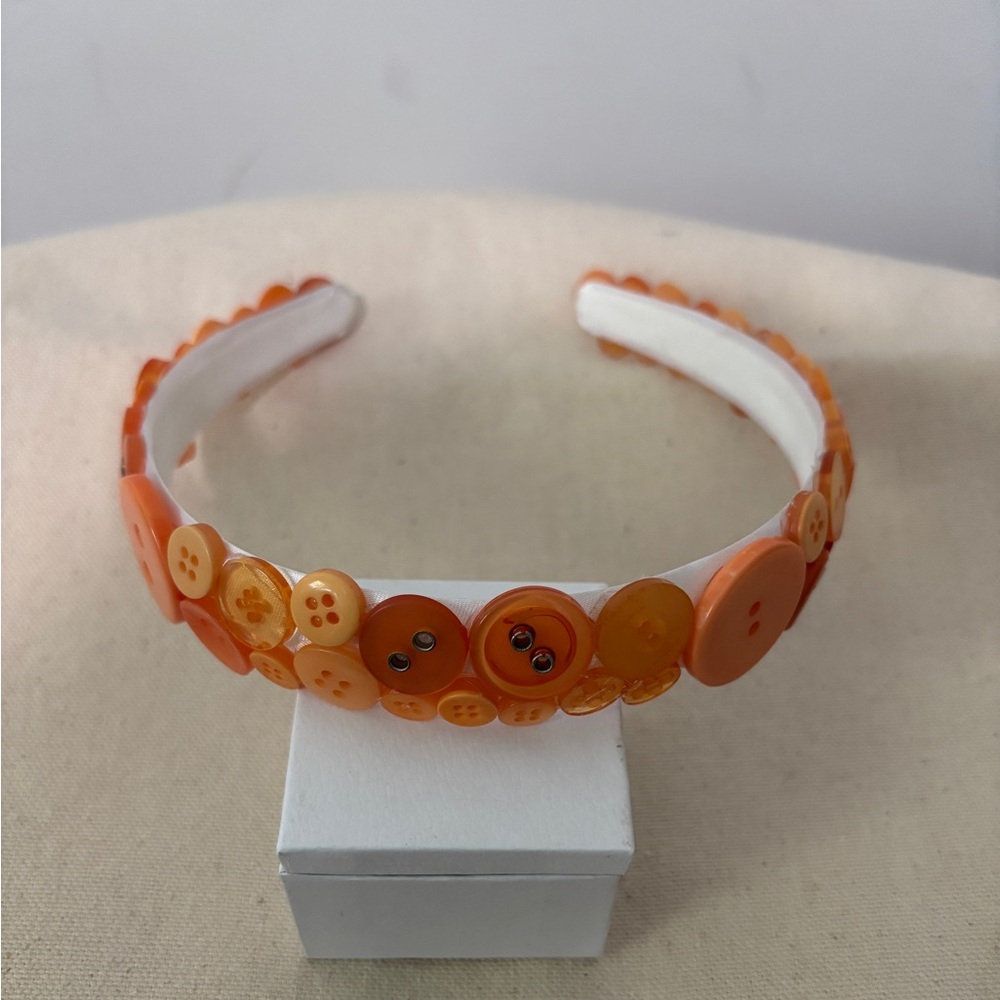 Orange Button-Embellished Girls Headband